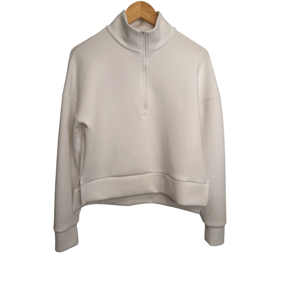 CALIA Women M White Quarter Zip Pullover Cropped Mock Neck Athleisure Sweatshirt
